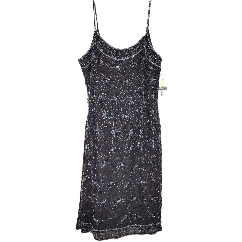 NWT Papell Boutique Evening Mini Dress Beaded Silk Sleeveless Black Womens 10